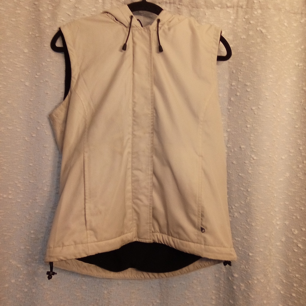 Women's Eddie Bauer Off White Hooded Zip Up Vest Size Small